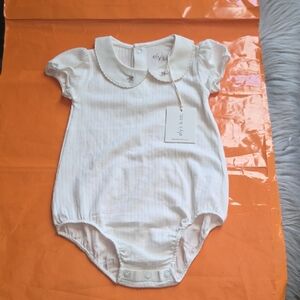 Nwt! Ely's & Co Baby Girl Wide Rib Rosebud Romper In Pink/ Ivory